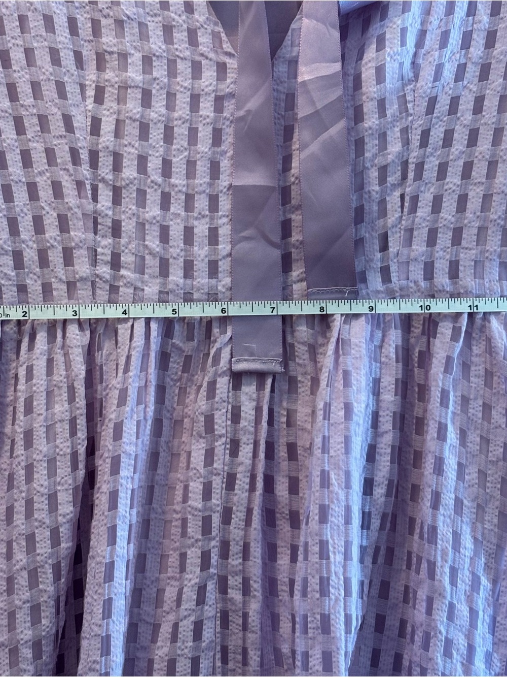 LOOWÔ Mauve Grid Gingham Textured Puff Sleeve Midi Dress M Cottagecore - Picture 7 of 8